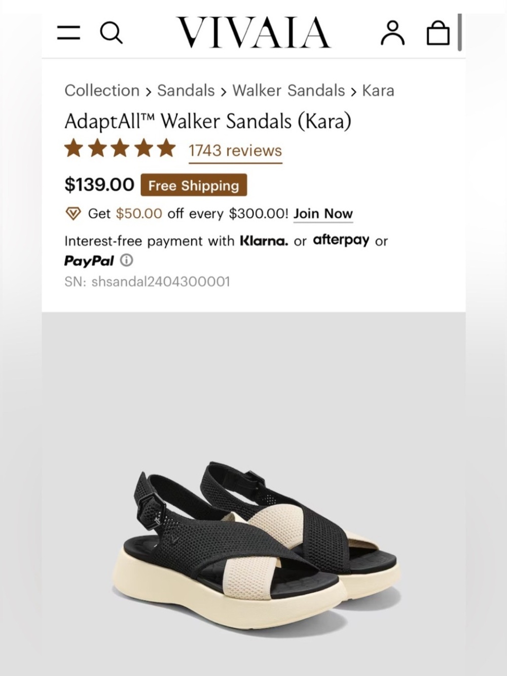 Vivaia Kara Adaptall Walker Sandals Black & Cream Size 9 (40) - Picture 7 of 11